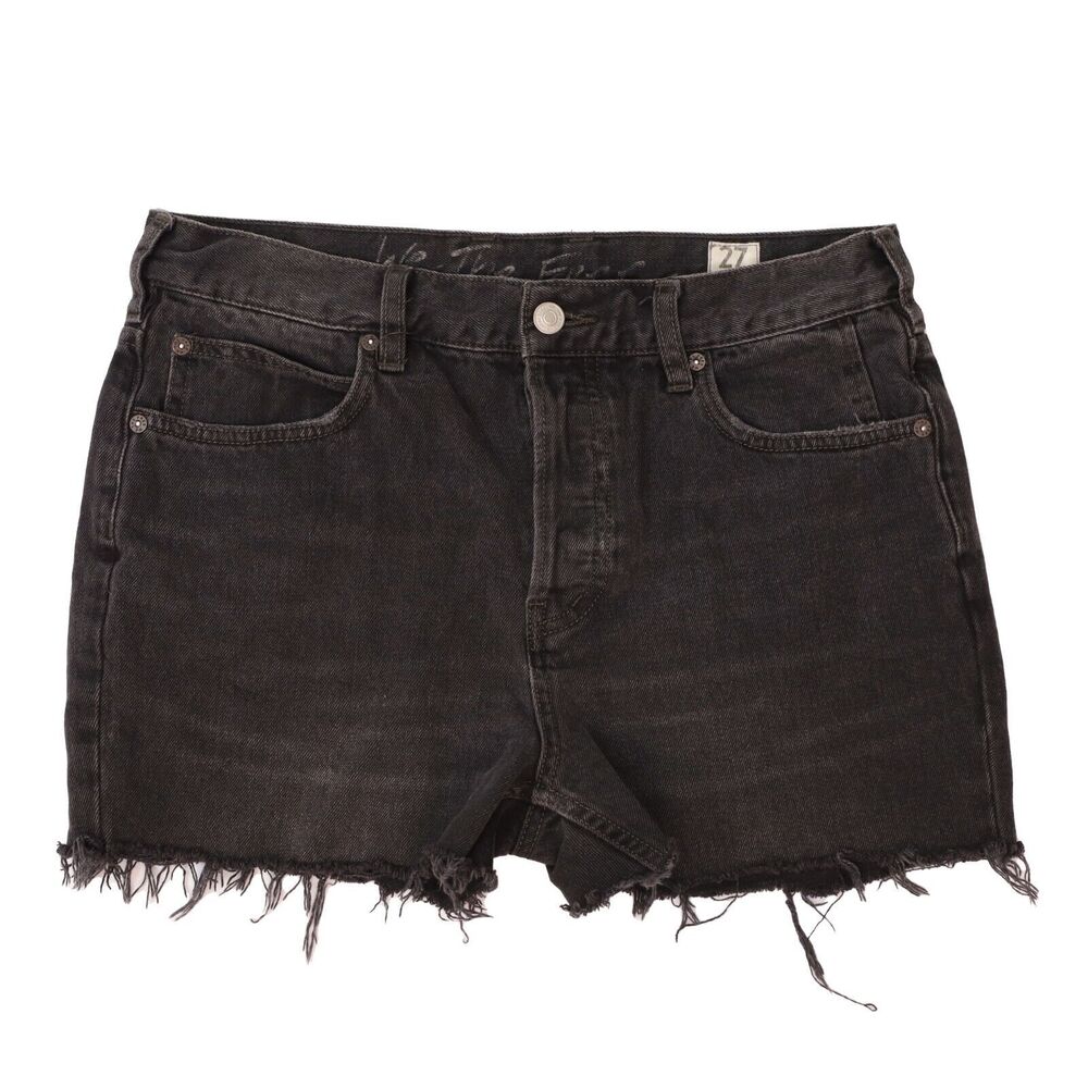 FREE PEOPLE We The Free Mid Rise Cut-Off Button Denim Shorts 27 Washed Black B15